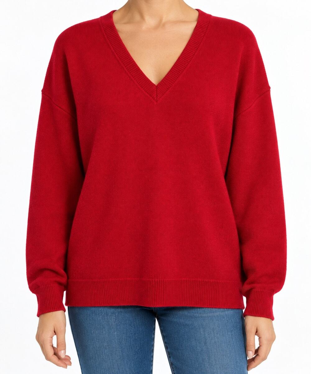 Haley Reserve Women’s XL Red Alpaca Wool V-Neck Long Sleeve Sweater Made in Peru
